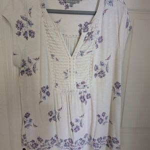 Chico's Cream Pleated 3/4 Sleeve Blouse